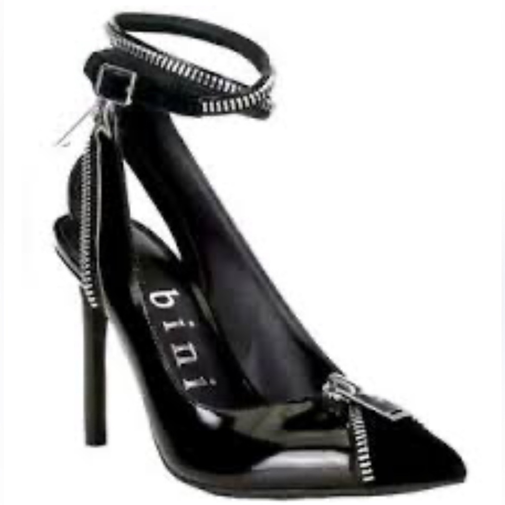 NEW Gianni Bini Tatum Black patent leather zip point toe stilettos women SZ 6.5